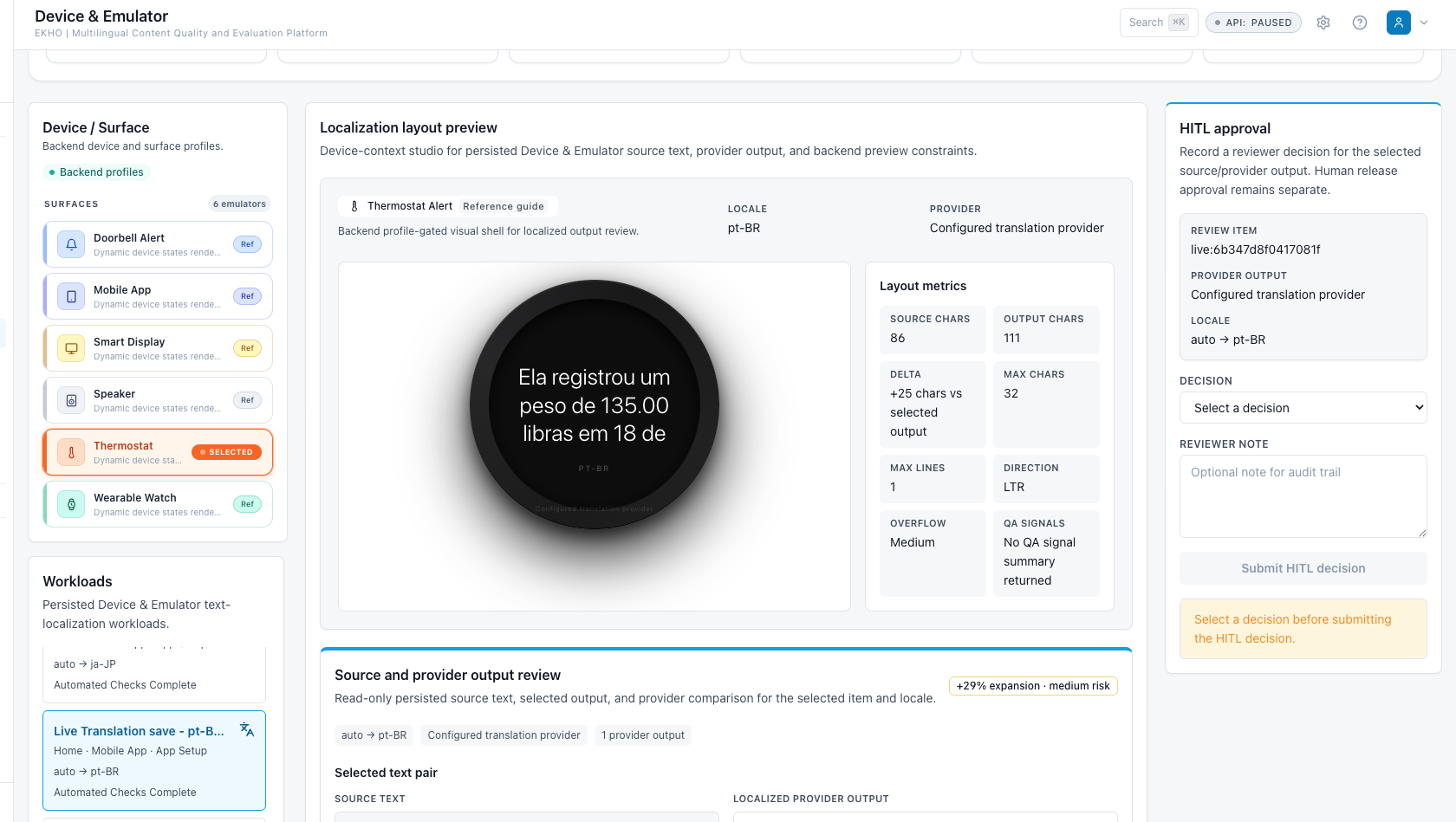 EKHO — Portuguese localization on Thermostat